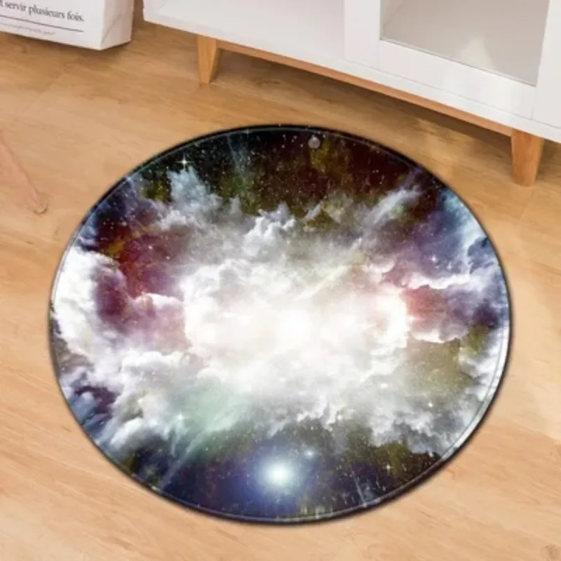 ~O~Galaxy Spiral Round Rug with Stars on Black – Non-Slip Astronomy-Themed Decor for Bedroom & Living Room