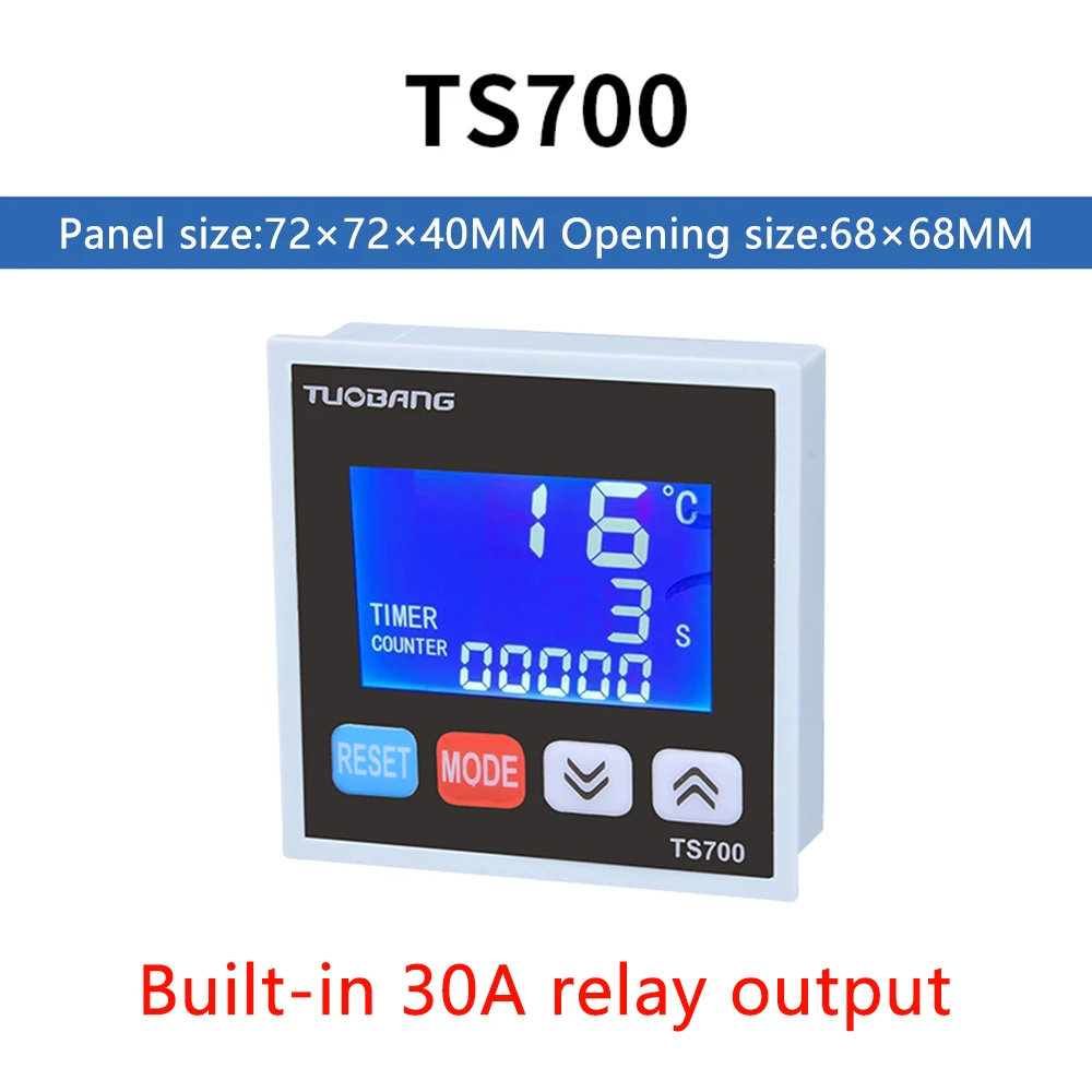 TS700 AC110V 220V Digital Temperature Controller Time Relay Counter LCD Digital Display 30A High Power Relay Switch