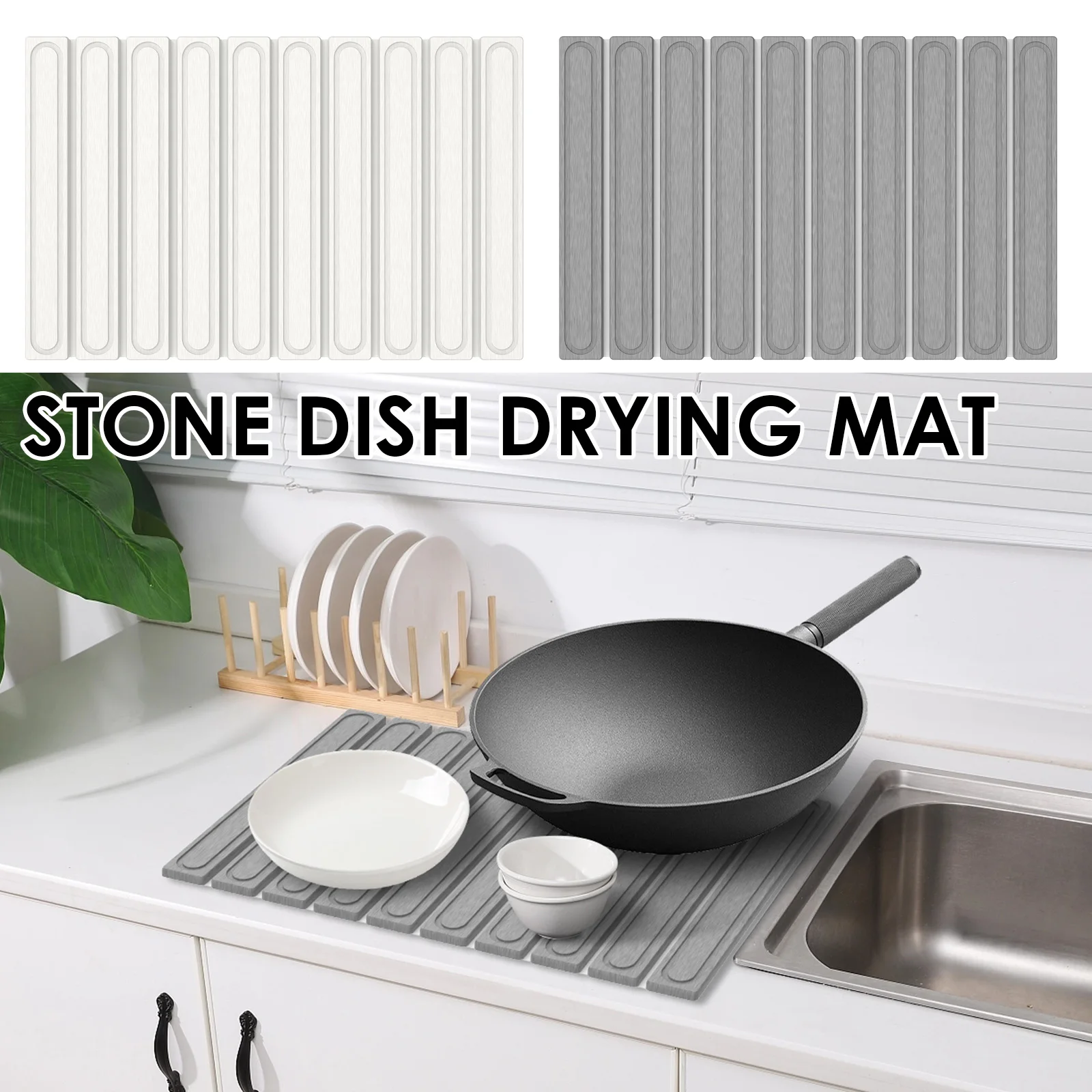 

Stone Dish Drying Mat Kit Versatile Firm Diatomaceous Dishes Drying Mats Kit Water Absorbing Dark Gray Stone Dish Pad Set