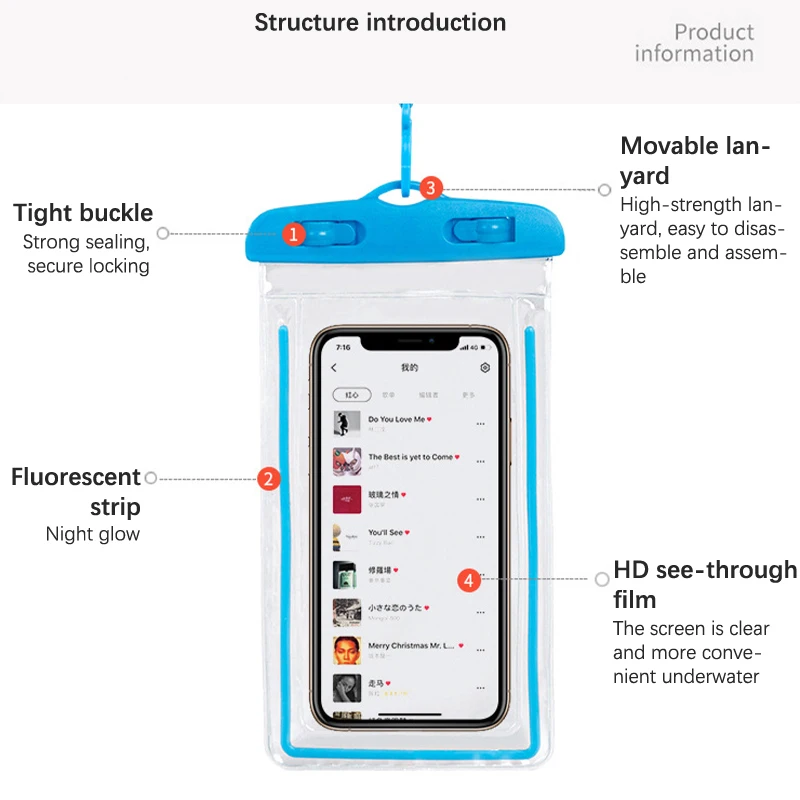 1pcs Mobile Phone Waterproof Bag Outdoor Beach Portable Touchscreen Swimming Rafting Rider Sealed PVC Cellphone Waterproof Case