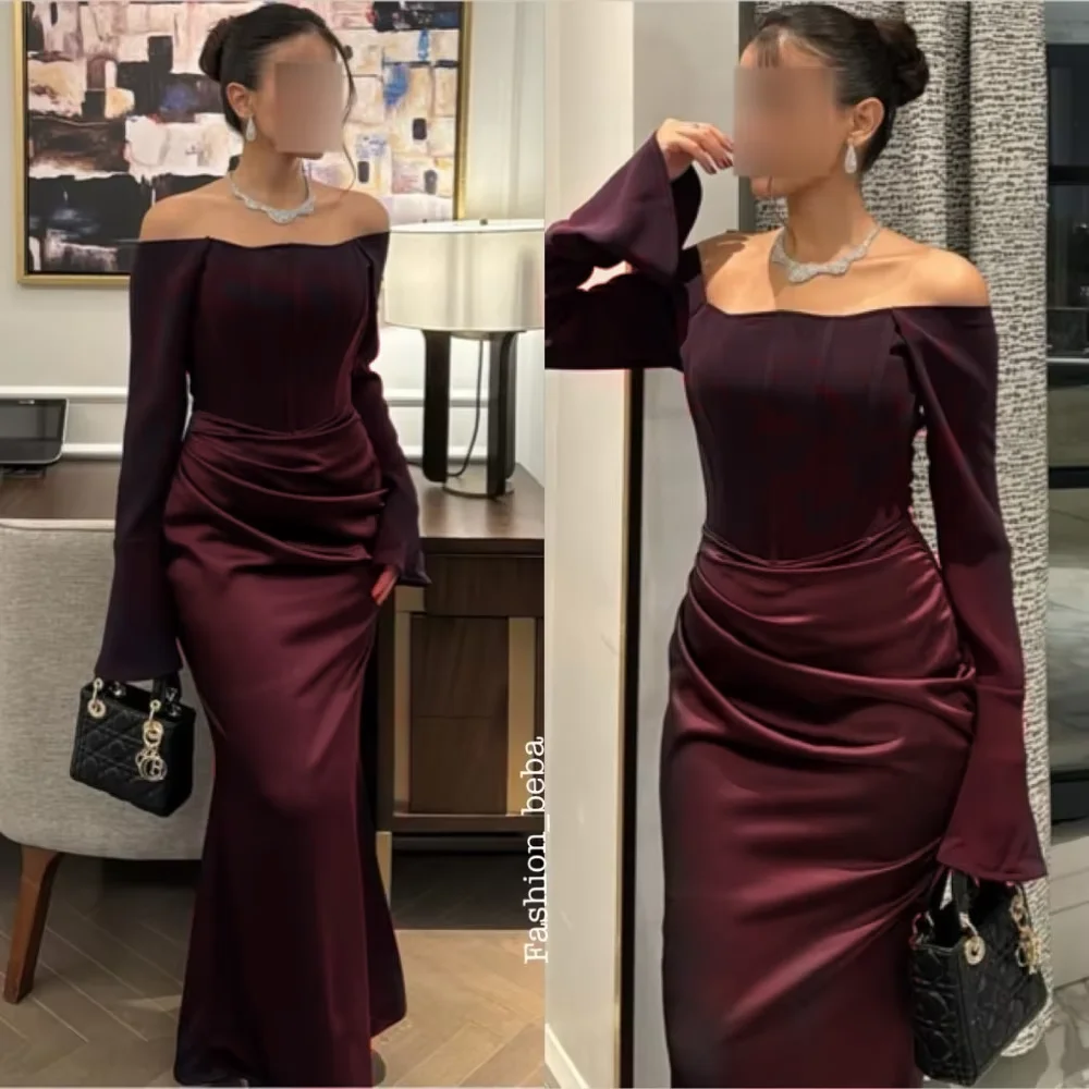 

Customized High Quality Pleat Column Boat Neck Long Dresses Homecoming Dresses Customization Sizes Available