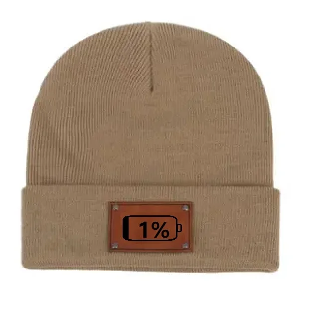 Winter Beanie Cap with Leather Patch, DIY Logo, Sign Your Name, Knitted Hat, 2-Layer, Warm, Men, Women, Boy, Girl (parent-child)