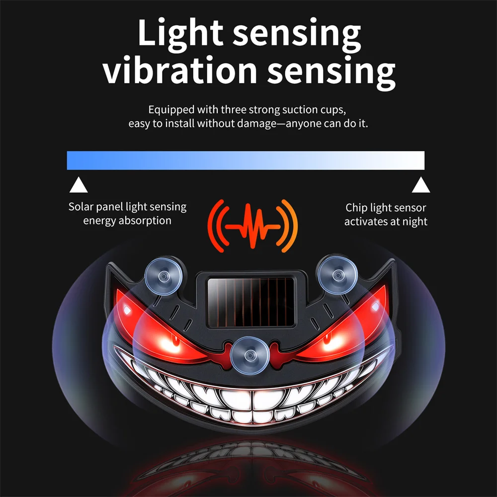 Car Devil's Eye LED Blinking Dynamic Eye Light Truck Car Rear Window Solar Warning Light Decorative Light