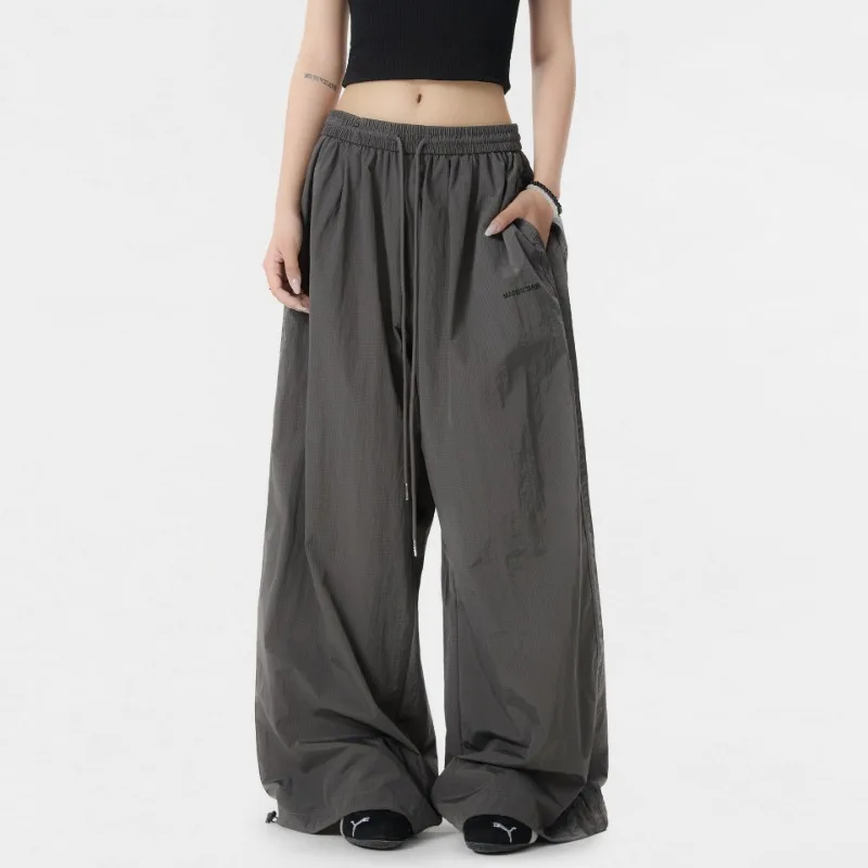 

OR FL Драпированные мешковатые широкие брюки в американском стиле. Женские летние тонкие и легкие универсальные спортивные штаны для отдыха и подтягивания талии.