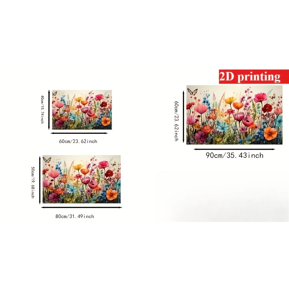 2D Flat Wildflowers Butterfly Meadow Watercolor Art Flannel Door Mat Non Slip Nature Spring Rug For Entryway Bedroom Floor Decor