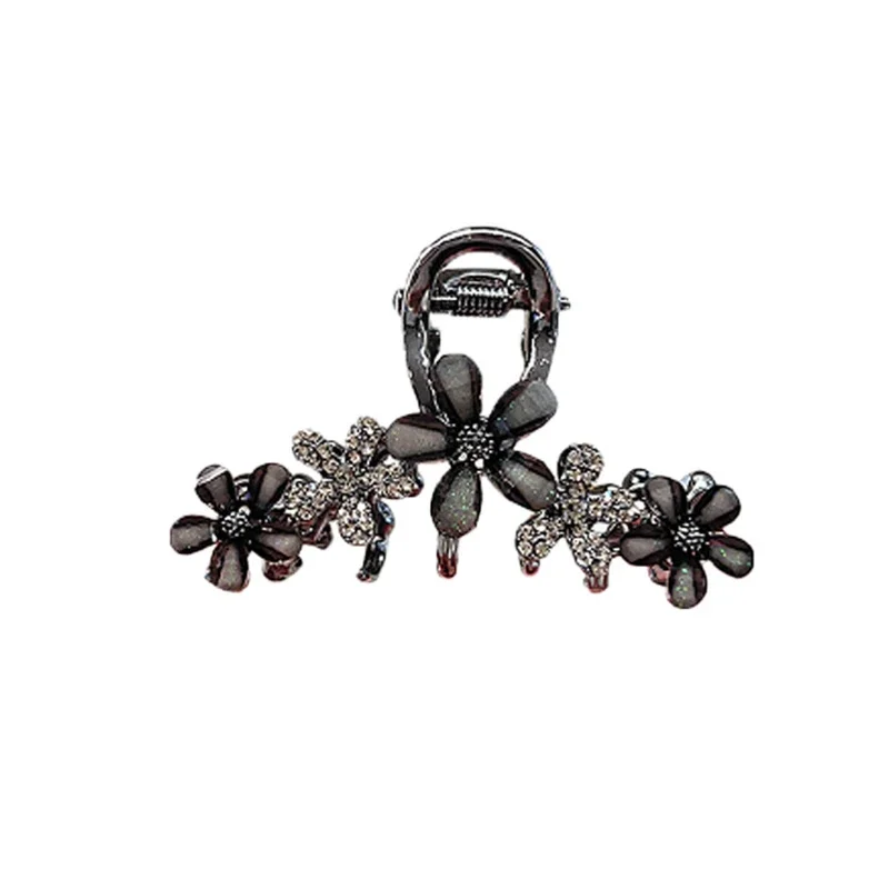Pinza para el pelo de flor esmaltada con diamantes de imitación negros de alta gama, exquisita pinza para el pelo medio atada en la parte posterior de la cabeza para mujer, accesorios para el cabello con temperamento