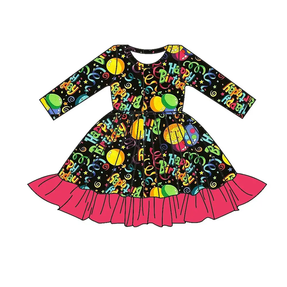 

Girls Party Dresses Happy Birthday Toddler Girls Dresses Baby Girl Clothes Long Sleeve Dresses Fashion Knee Length Dresses