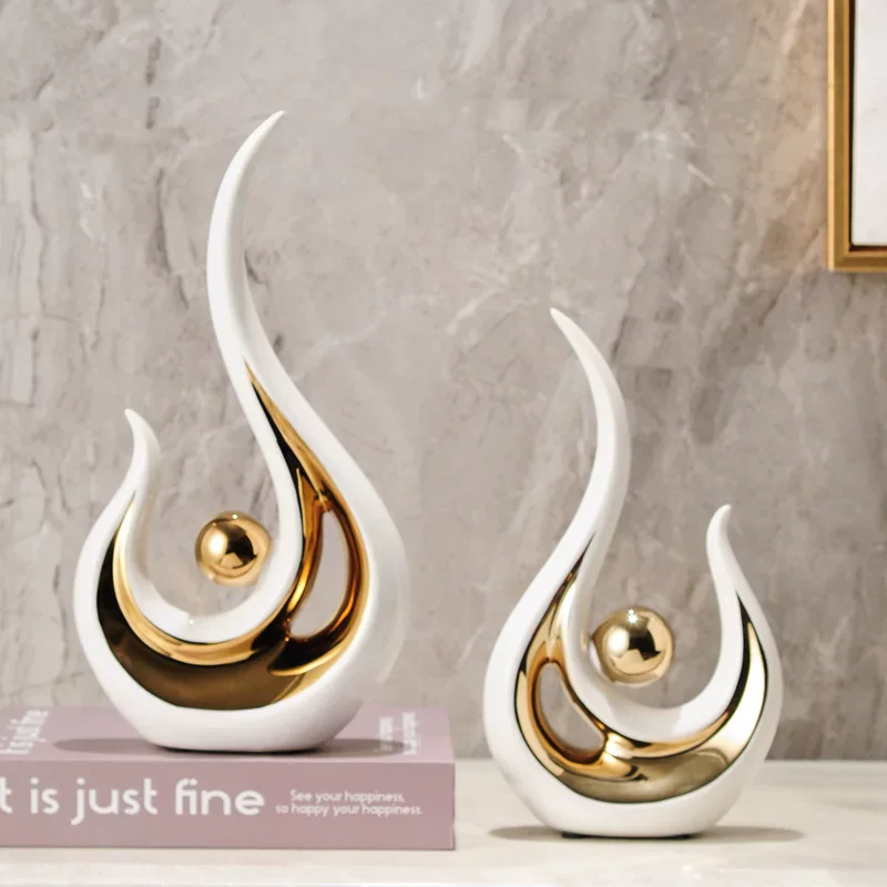1Pair Abstract Ceramic Figurine Light Luxury Living Room Home Decoration Office Sculpture Decor Desk Accessories Craft Gift