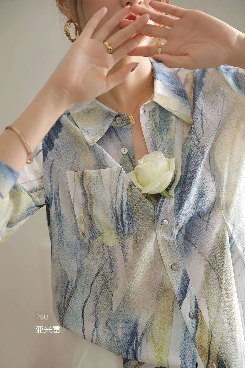 

Women's Heavy Silk irt New Design Ne Long Sve Commute Sle Small Beautiful Pattern Spring Season Faion Ladies'...