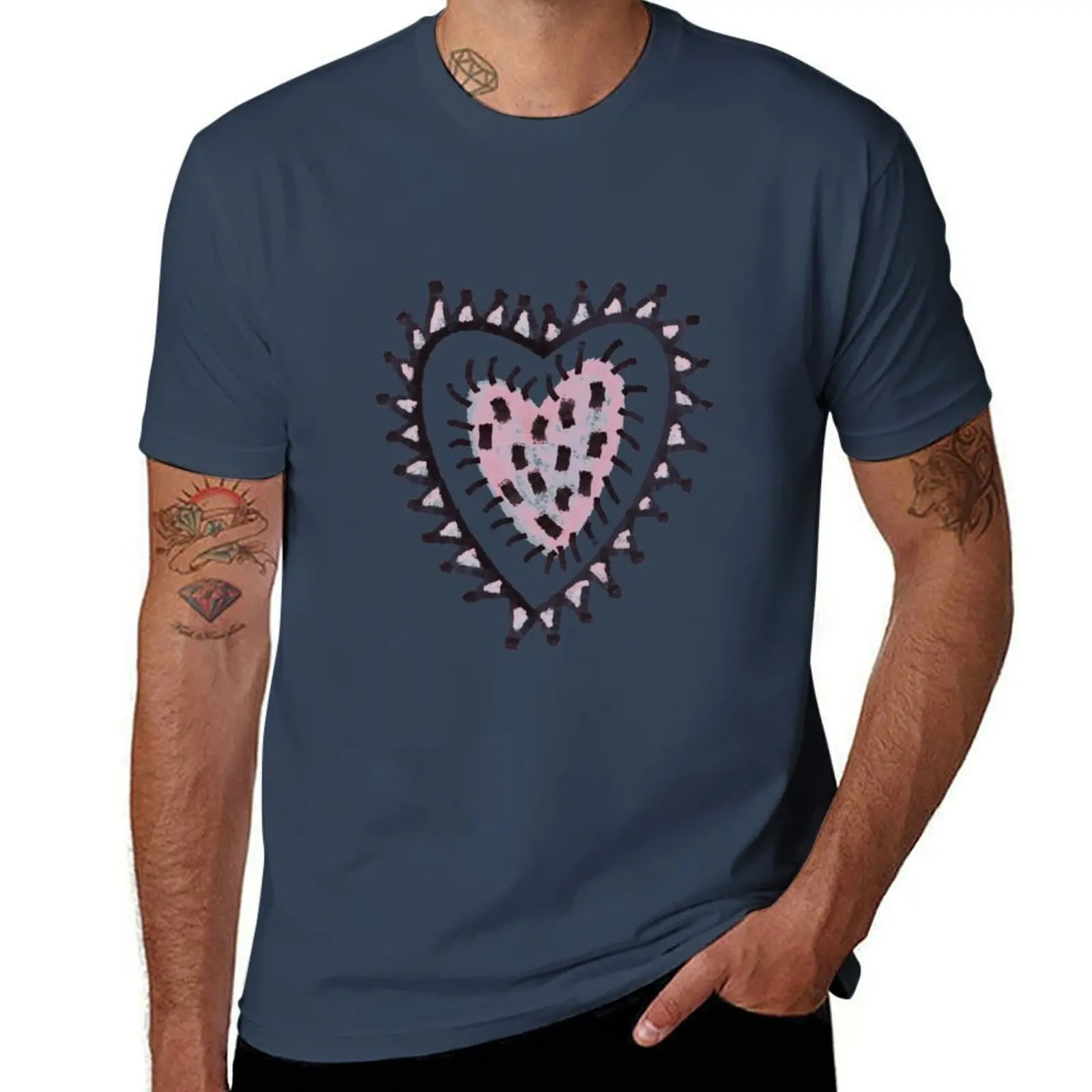 

Pink and Grey Heart Print T-Shirt man t shirt cotton funny t shirts man cotton tshirt 100% T-Shirt
