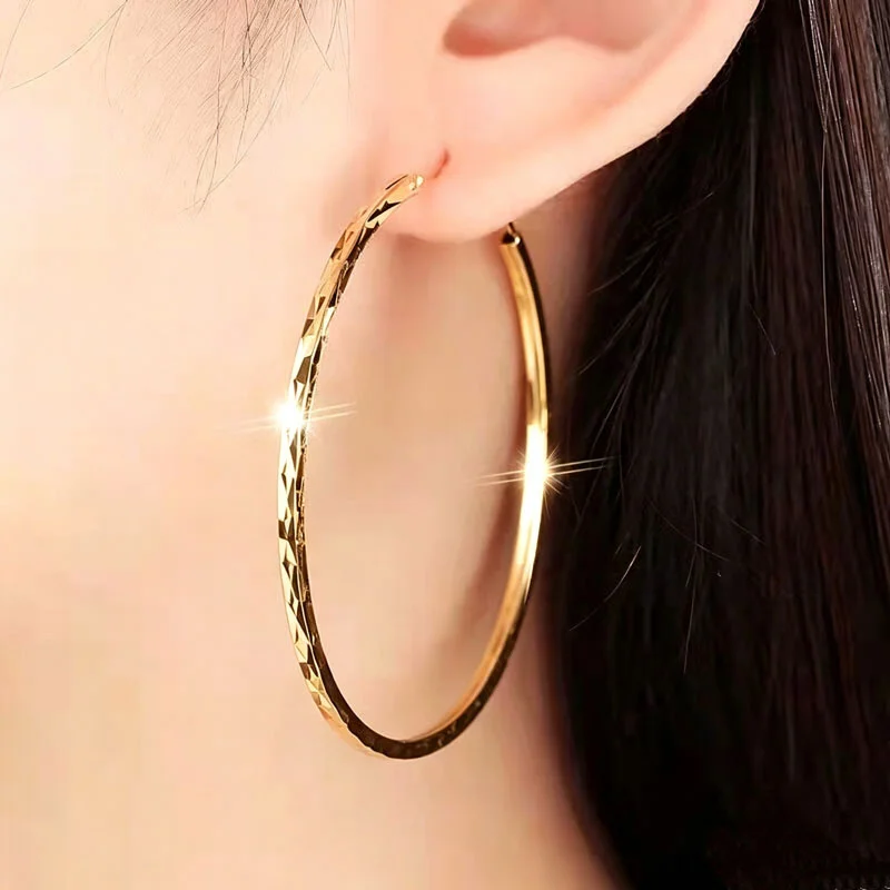 Senlissi - New 18K Gold Plated Hoop Earrings For Women 3-6CM Luxury Laser Flash 925 Sterling Silver Earrings Female Jewelry Gift