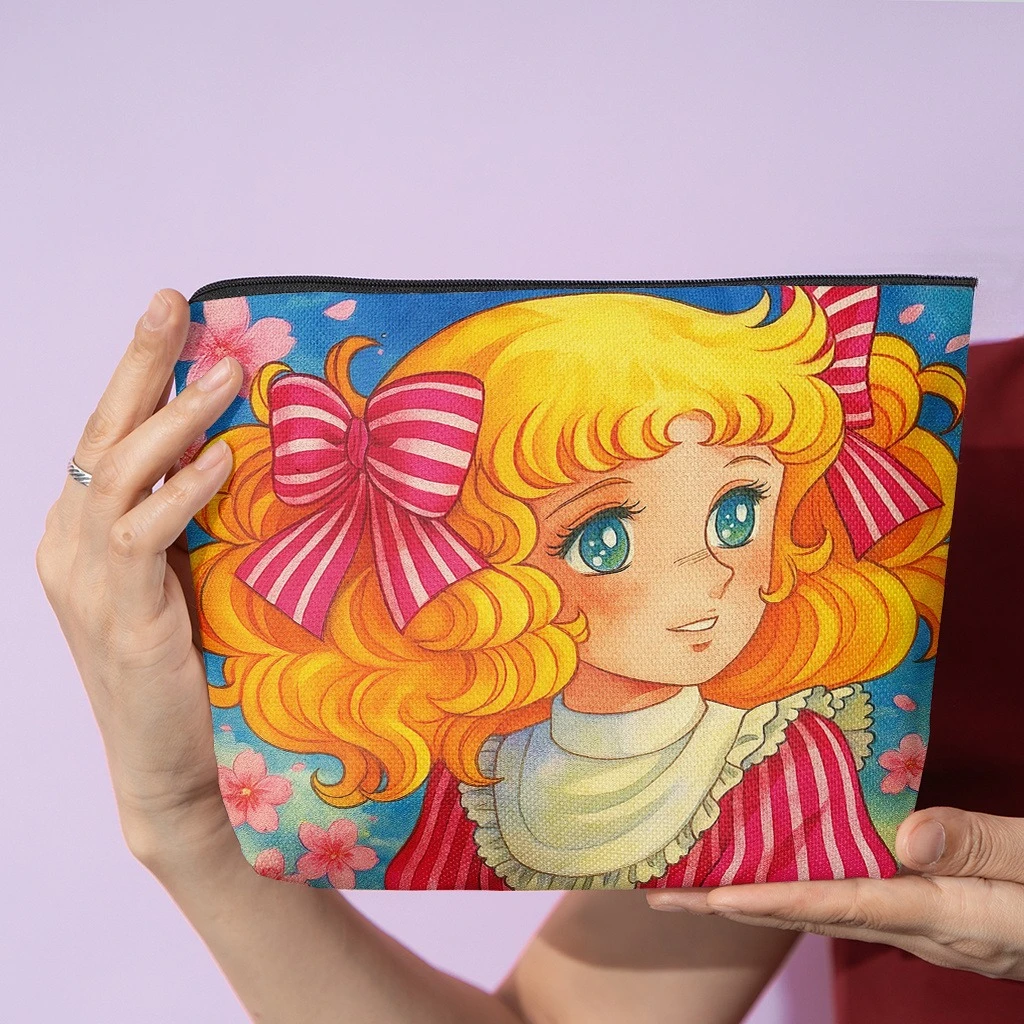 1pc Cosmetic Bag, Blond Doll Smiling Sakura, Stylish Zippered Wallets, Work Snack Bags, Skincare Product Organizers