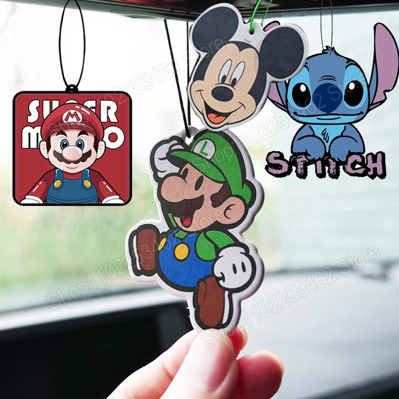 Super Mario Bros Car Air Diffuser Air Freshener Cartoon Stitch Mickey Mouse Shape Accurate Texture Ornaments