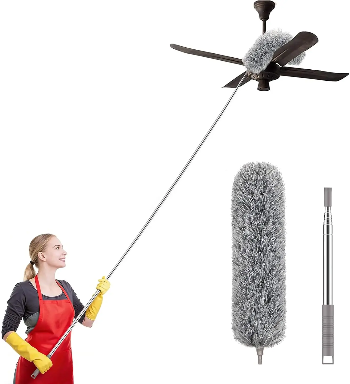 

Удлиненная гибкая микрофибровая щетка для уборки 100 дюймов с удлинительной ручкой для высоких потолков и чистки мебели