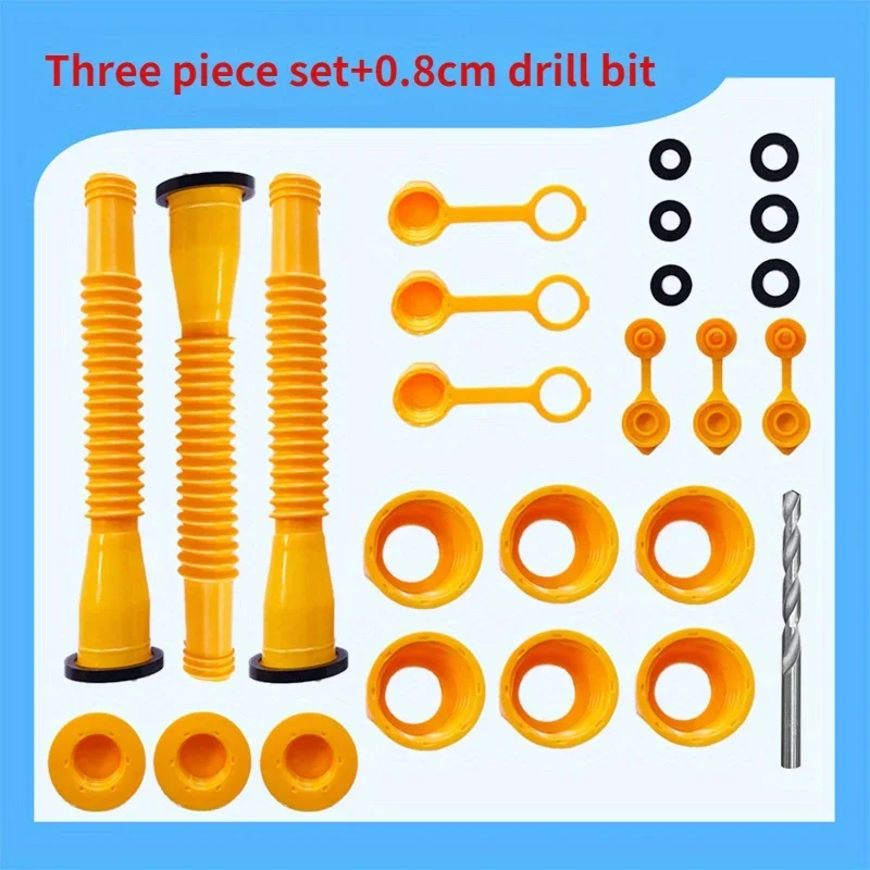 

Three piece set of gasoline tank nozzle assembly - hexagonal nut plug, anti slip nut, plastic cover plug