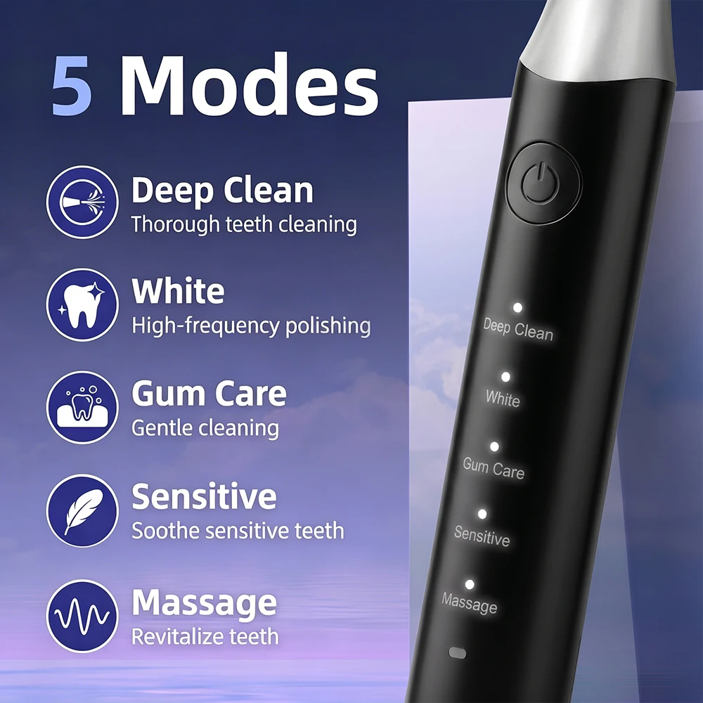 전동 음파 칫솔 충전식 성인용 방수 타이머 포함 5가지 - Teeth Whitening Toothbrush 리뷰 및 가격