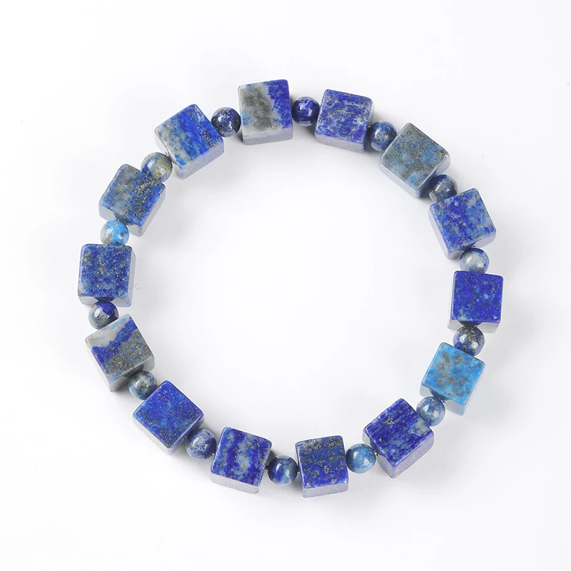 Natural Lapis Lazuli 8mm Beads Faceted Sugar Cube Bracelet Elastic Wristband Lucky Amulet Jewelry Gift