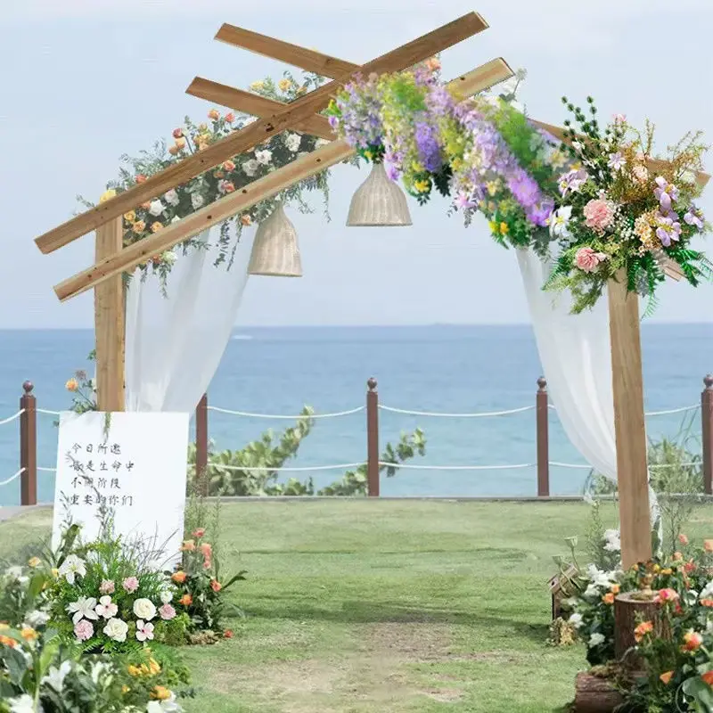Wedding wooden arch Mori outdoor wedding flower stand wooden frame wood lawn decoration props background arrangement