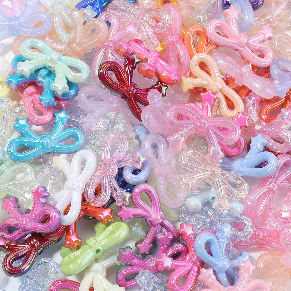 10pcs 19.5x33.5mm Colorful Bowknot Beads Loose Spacer Bow Bead Acrylic Charms Beads For DIY Fashion Bracelet Keychains Supplies view 5