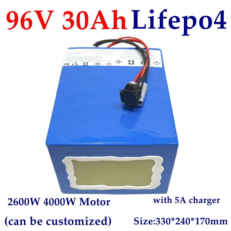 

LiFePo4 96V 30Ah lithium battery pack 3.2v cells with protect fuction for 7000w high power motorcycle AGV tour bus +5A Charger