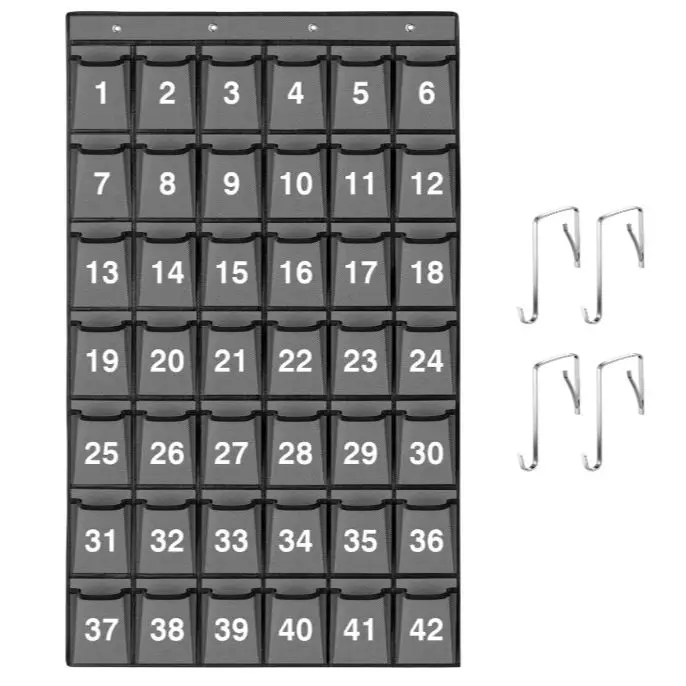 42 Pockets Numbered Classroom Pocket Chart for Cell Phones Hanging Pocket Chart Storage for Classroom Phone Calculator Holder