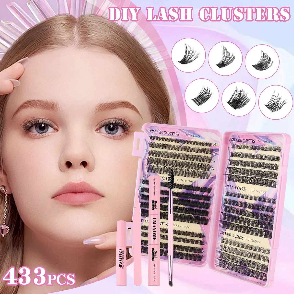 Hot-selling False Eyelash Extension Set Hot Melt Stem Hair Single Cluster 433 Clusters 10-18mm Mixed Segmented Eyelashes Make Up