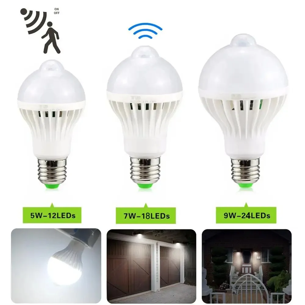 

E27 LED PIR Motion Sensor Globe Light Bulb 5W 7W 9W 2835 SMD AC 85-265V Cool White 6500K Stairs Corridor Night Security Lamp