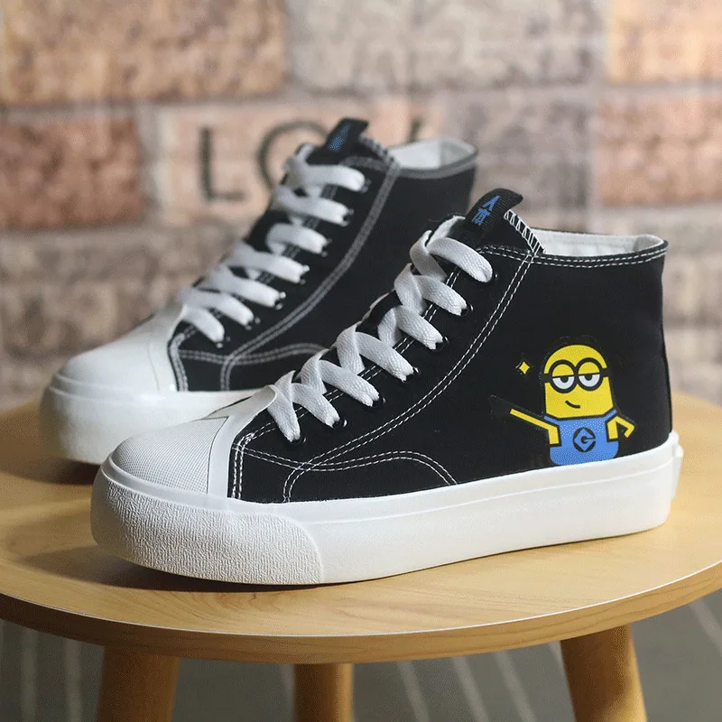 2024 plus size High Top Canvas Shoes Women's Little Yellow Man Minion Sneakers 2024 Spring Student Cartoon women shoes