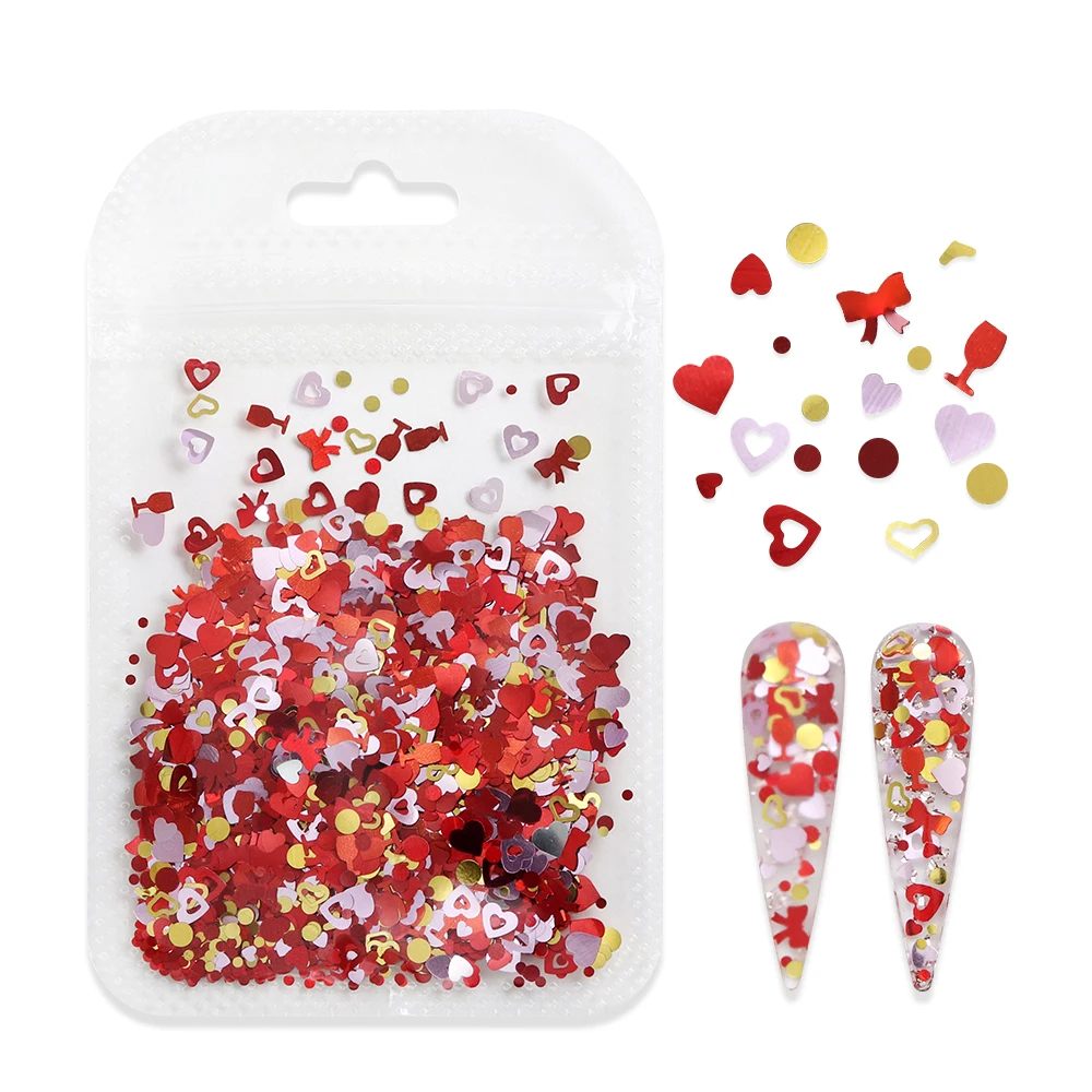 5g Party Girls Nail Art Decorations Bowknots Wine Glass Heart Sequins Glitter Press On Nails Y2K Dance Ball Manicure Accessories