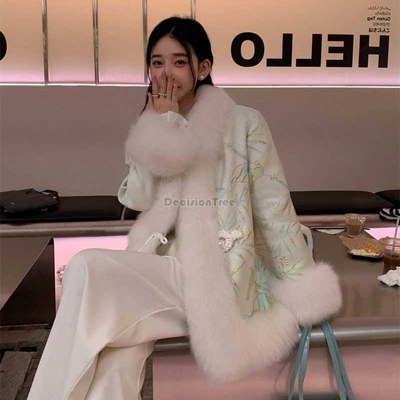 2024 chinese palace style winter new imitation fox fur coat daily warm temperament cotton robe thicken fur women vintage cloak