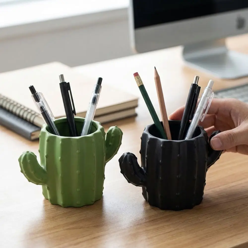 3D Printed Cactus Pen Holder Green Plant Ins Style Greenery Pencil Holder Funny Simulation Makeup Brush Organizer Desk Accessory