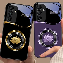 Circle Lotus Gold For Samsung Galaxy A15 5G 54 4G 51 50 24 35 90 71 12 51 53 52S 80 22 34 Black Tempered Glass Phone Case