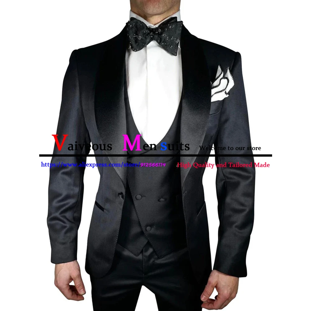 Costume Homme Mariage Fashion Black Slim Fit Suits For Men 3 Piece Groom Wedding Suit Tuxedo 2023 Latest Design Men Suit Set