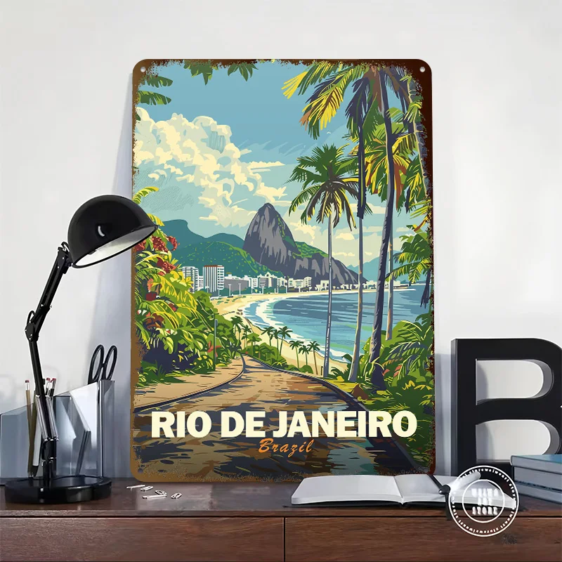 Rio De Janeiro Travel Metal Poster Perfect Gift for Fans Lovers Personalized Wall Art Metal Sign for Office Decor Room House