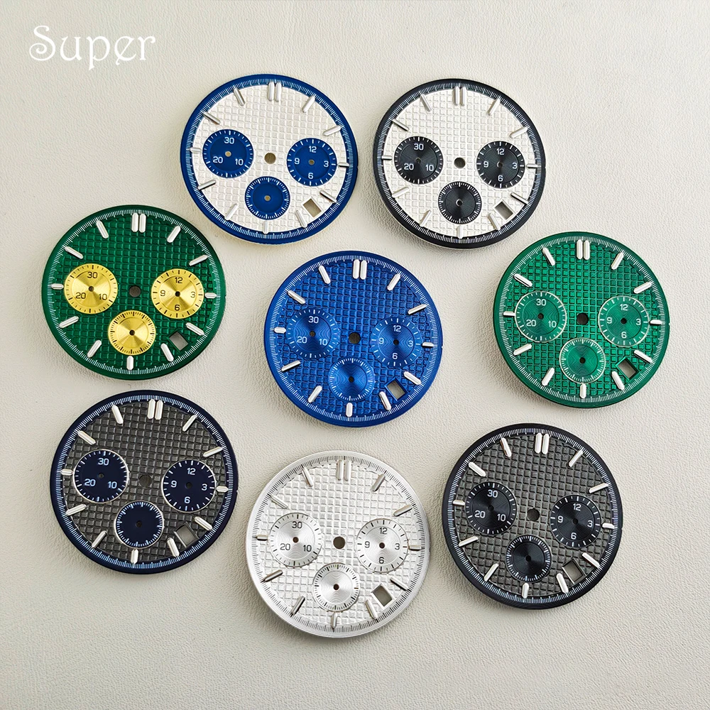 SUPER 31.8mm VK63 Dial Green Luminous Panda Dial Custom Logo Watch Dial Men's Watch Accessories Suitable for VK63 Movement