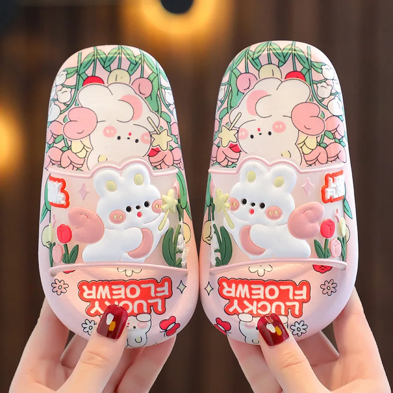 Children's Indoor Home Slippers Anti-Slip Odor Control Bathrooms Cartoon Cute PVC Material Flip Flops Boys Girls Summer Sandals