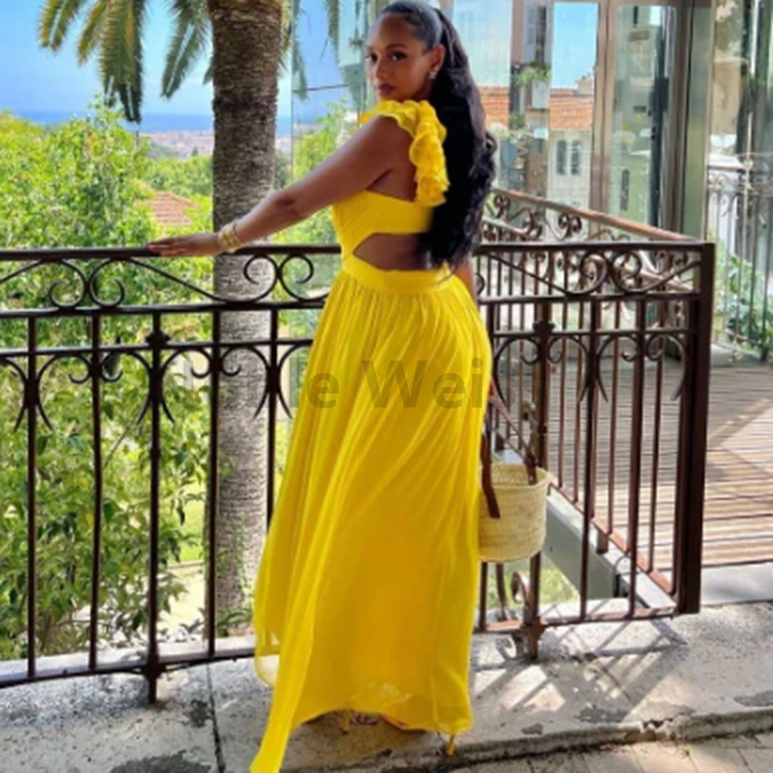 V-Neck Chiffon A-LINE Evening Dresses Long Pleat Prom Gowns Customize