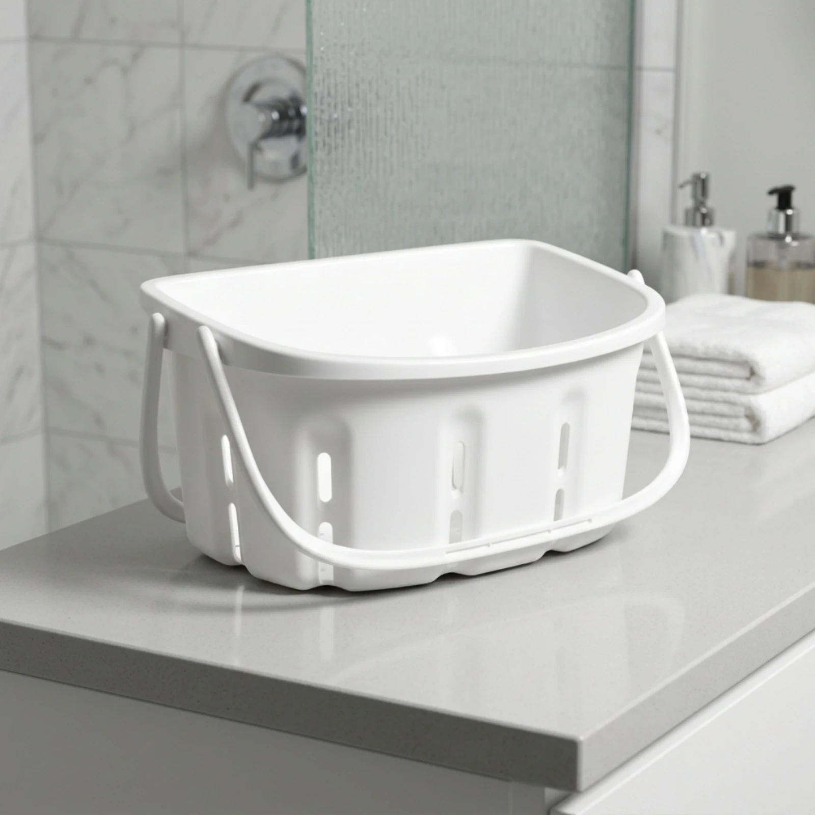 ハンドル付きトイレタリーバスケット-水切りが簡単なハンドル付き収納バスケット-シャワーオーガナイザー-オープンデザイン-浴室用に通気性抜群
