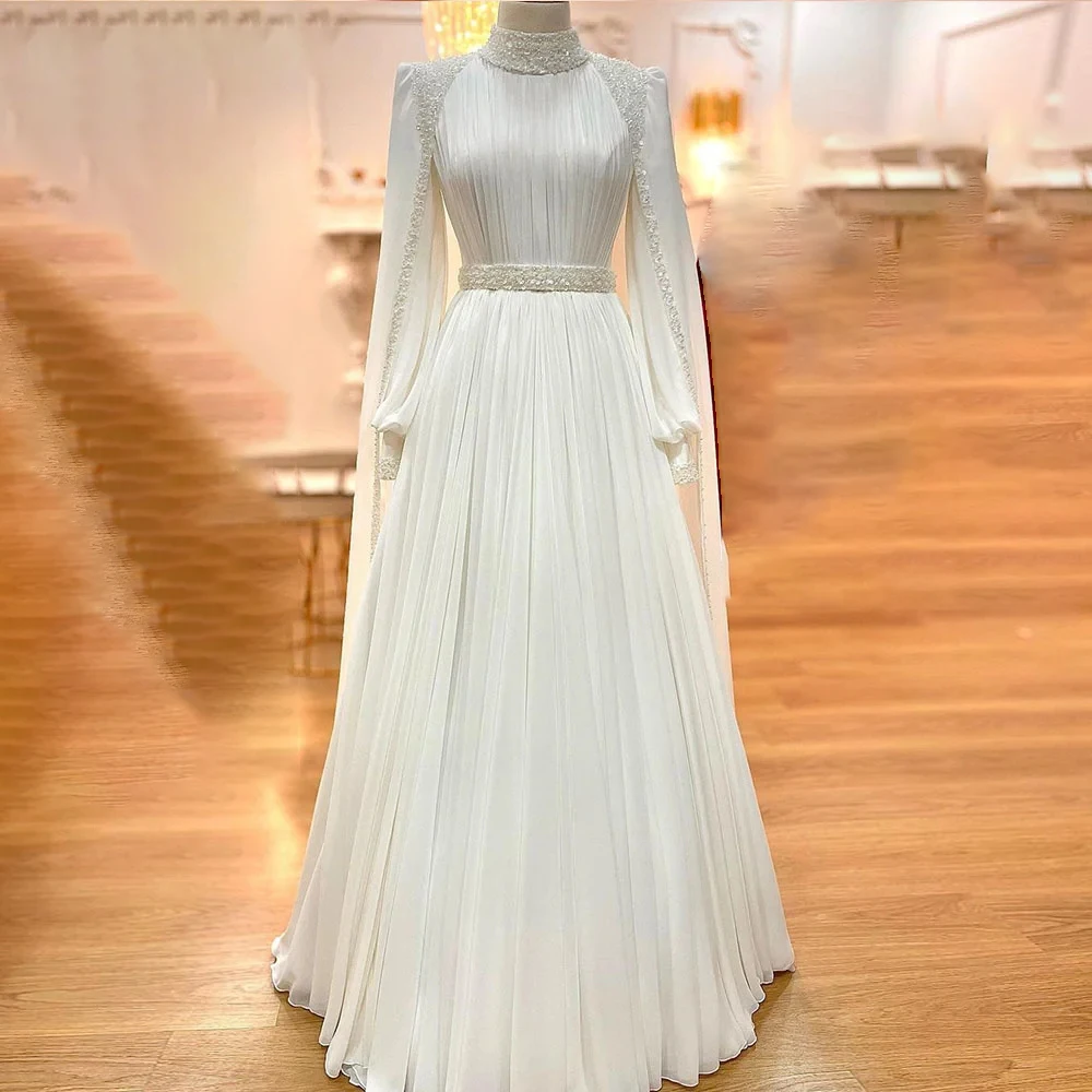 

Dresses for Brides Wedding Dresses A-Line Long Sleeve Pleated Exquisite Bride Gowns Elegant Bride Dresses on clearance sale