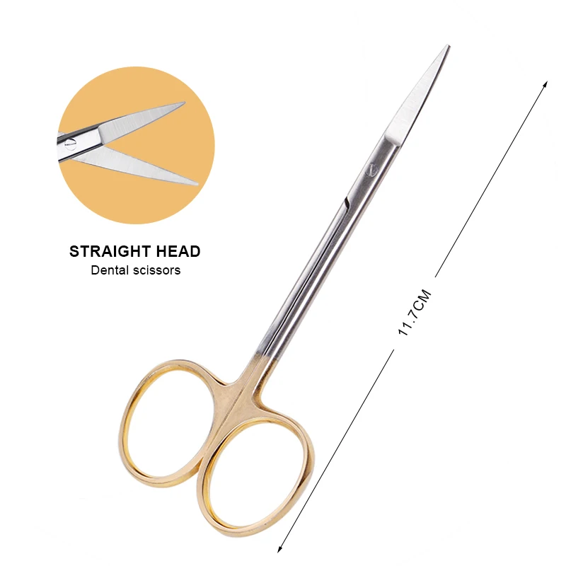 Stainless Steel Dental Medical Surgical Scissors Straight / Curved Tip Gold Plated Handle Animal Vet Scissors Haircut Scissors