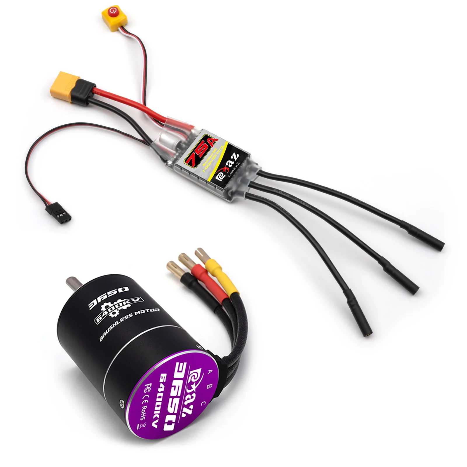 RCZIPROY RC 3650 Borstelloze Motor 75A ESC Combo 2-4S XT60/T-Plug 2600/3300/4300/5300/6400KV voor 1/10 RC Auto Truck Crawler