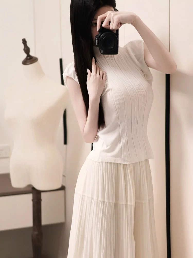 

Ele High Collar Svel Knitted Top Tiany【Pure Skin White Bud】Floral Print Base Layer irt Soft Polyester Fabric