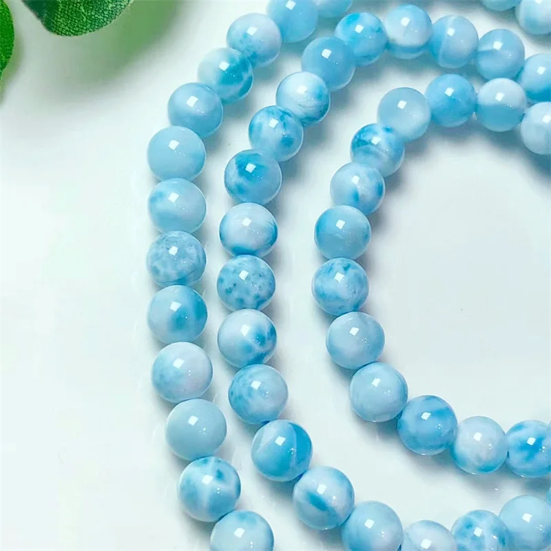 Natural Larimar Triple Circle Bracelet Women Healing Gemstone Crystal Strand Bangles Lovers Jewelry Gift 1PCS 5/6MM