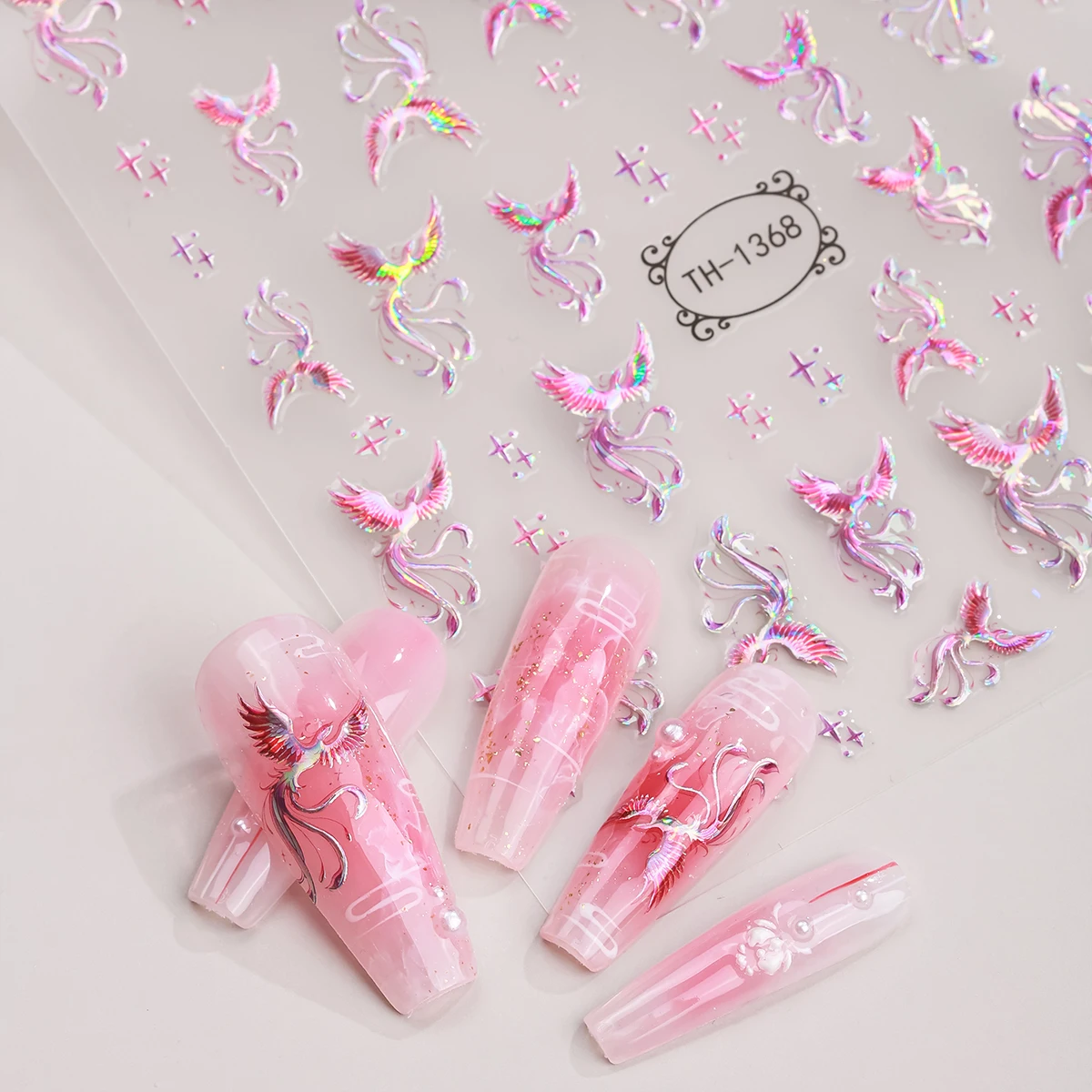 3D Laser Chinese Style Nail Art Sticker Phoenix Crane Peacock Fairy Self-Adhesive Nail Decals Manicure Foils Slider