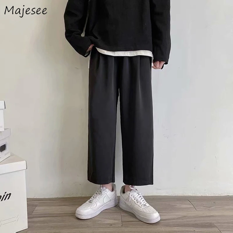 

Ankle Length Casual Pants Men Black Gray Simple Straight Loose Summer Breathable All-match Daily Males Trousers Fashion M-5XL