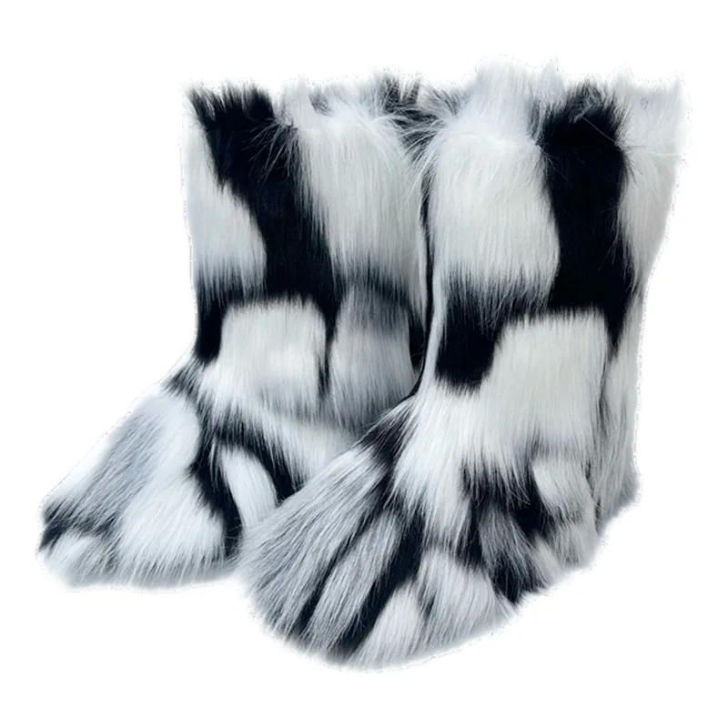 Aliexpress Europe and the United States cute imitation raccoon fox fur Shibuya Spice Girl thick large size fur fur snow boots