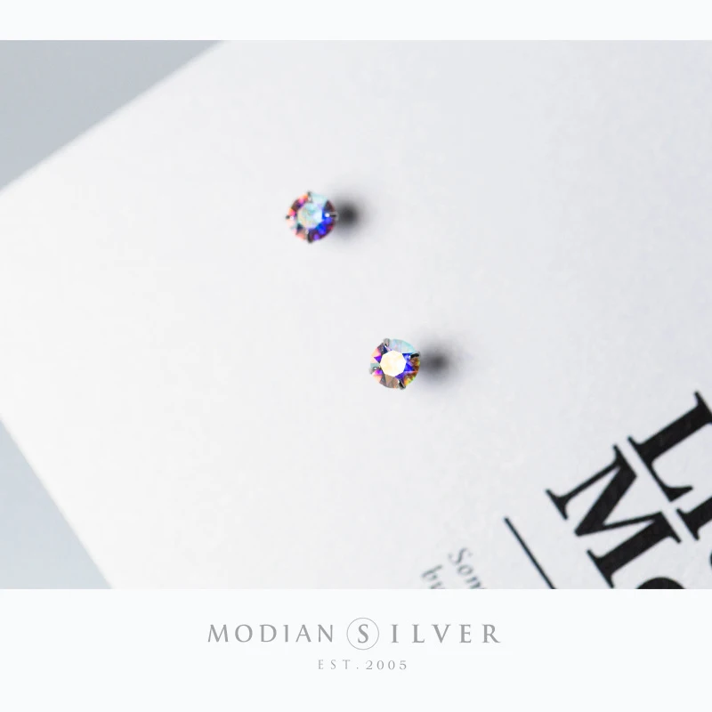 Modian Rainbow Colorful Cubic Zirconia Simple Stud Earrings Fashion Exquisite 925 Sterling silver Wedding Jewelry For Women