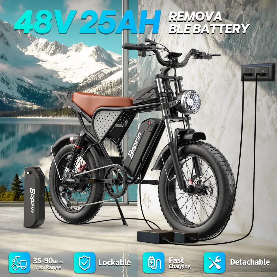 Bopzin C22-Z-25 Electric Bike 1500W 48V 25Ah Fat Tire Ebike for Adults 35MPH Full Suspension Off-Road 20" Dirt Motorcycle E-Bike image 2