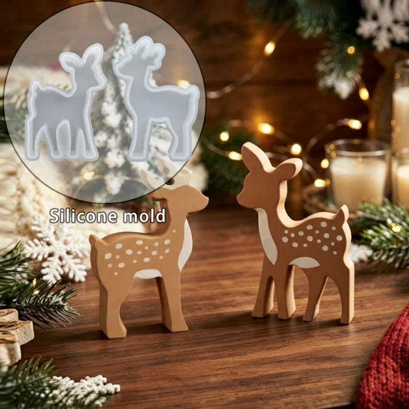 Weihnachtliche Dekorative Rentier-Figur Silikonform Weihnachtsrenier-Ornament Dekorative Zement-Gips-Form DIY