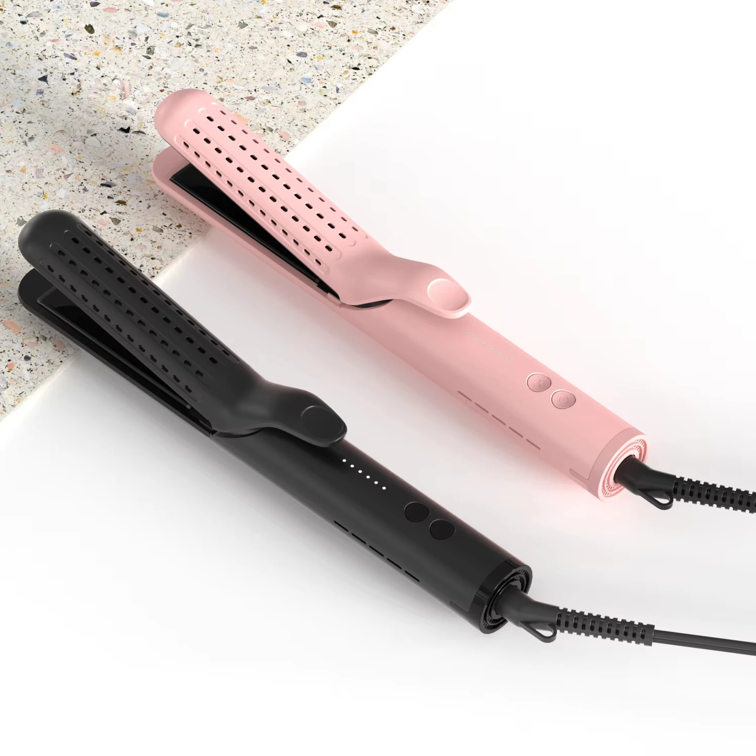 

Automatic Hair Curler Straightener 2-in-1 Spiral Rod Rotating Black Pink Automatic Hair Curler